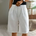 thumbnail image 5 of Plus Size Shorts for Women Comfy Cotton Linen Lightweight Elastic Waist Pockets Knee Length Wide Leg Short Pants (L, White), 5 of 5