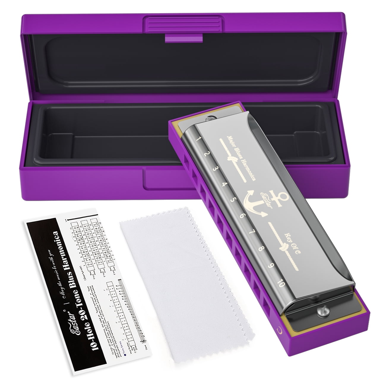 Eastar 10 Holes C Major Blues Harmonica Key Beginner Harmonica For Kid And Adult With Hard Case And Cloth Purple Walmart Com