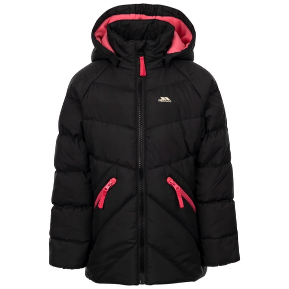 Trespass Kids Water Resistant Jacket Annah - Raincoat For Kids with Detachable Hood, Quilted Detail, Wind Resistant Padded Jacket with Reflective Detail on Back & 2 Zipped Pockets