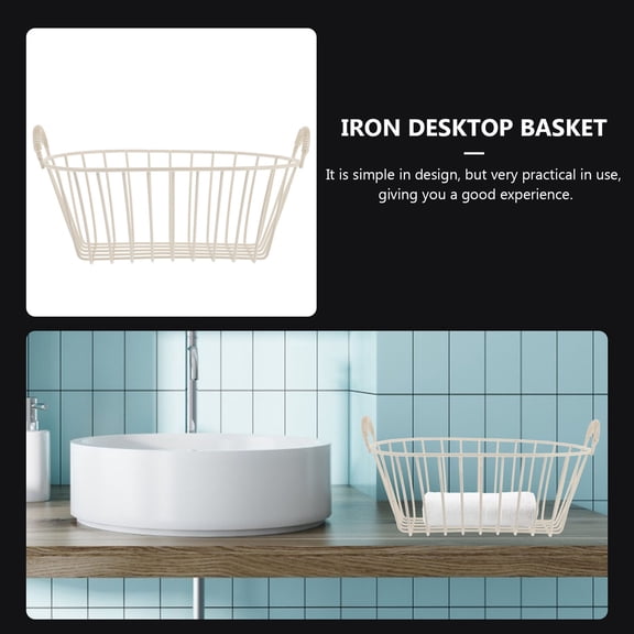 OFFIGAM Beige Iron Storage Basket with Handle, Organizer for Home, Office, Sundries and Daily Use