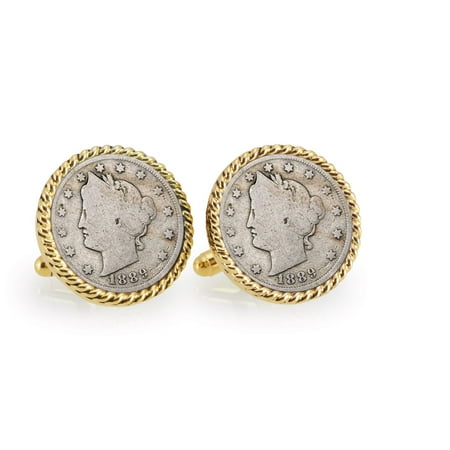 American Coin Treasures 1800's Liberty Nickel Goldtone Rope Bezel Cuff Links