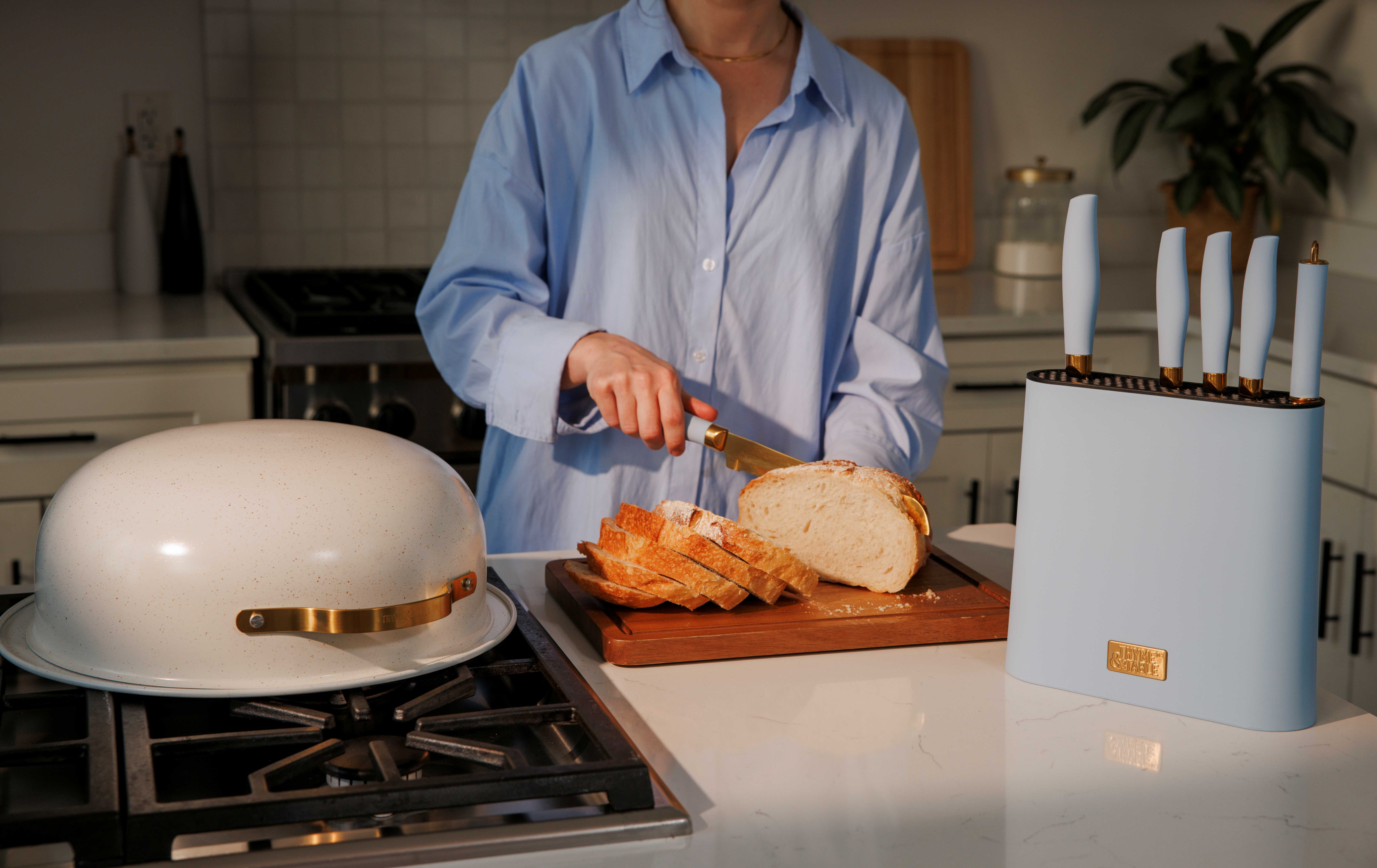 Thyme & Table 7-Piece Knife Block Set, Light Blue