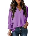thumbnail image 1 of Top Dokotoo para mujer, moda primaveral, cuello en V, manga 3/4, color morado, 1 of 4
