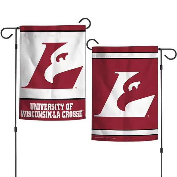 Wisconsin La Crosse Eagles 12.5” x 18" Double Sided Yard and Garden College Banner Flag Is Printed in the USA