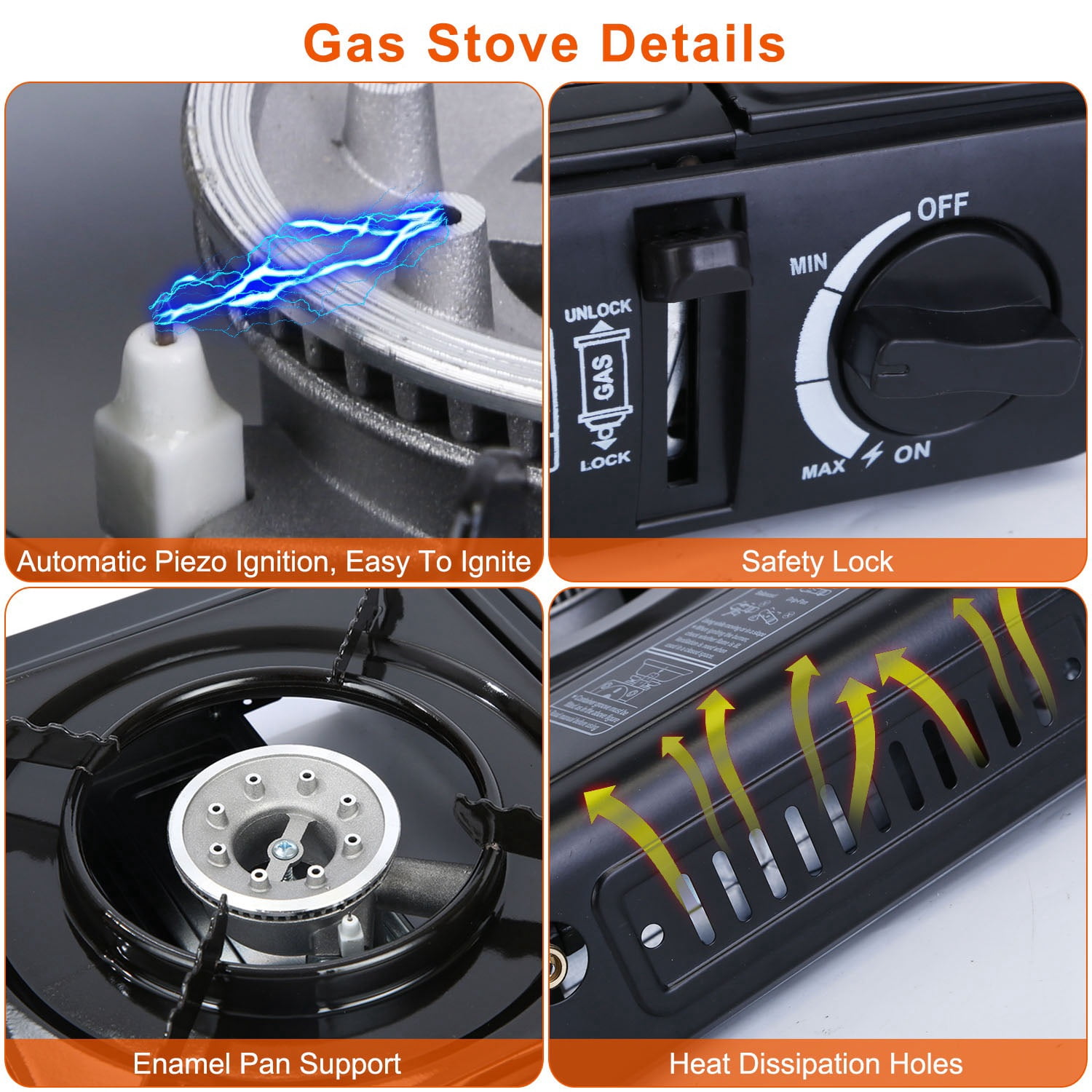 3300W Portable Dual Fuel Gas Stove, Piezo Electric Ignition Butane/Propane Camp Stove with Safety Auto-Eject, Lightweight with Storage Case for Camping, Outdoor Cooking