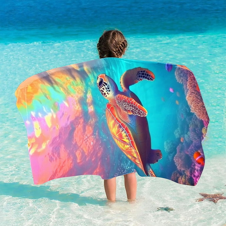 Jjayotai Ocean Turtles Beach Towel, Microfiber Sand Free Colorful