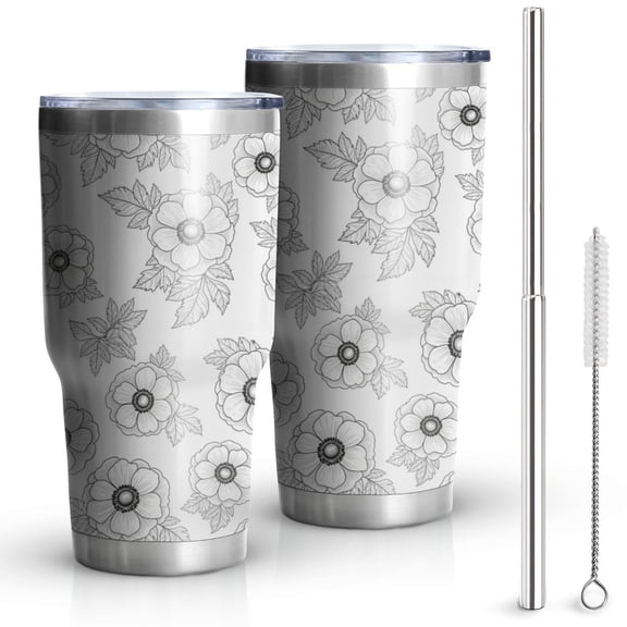 30oz Pioneer Flower Floral Print Pattern Tumbler, Double Wall Vacuum Insulated Cup, BPA-Free Leak Proof Lid & Reusable Straws, Hot 12h, Cold 34h