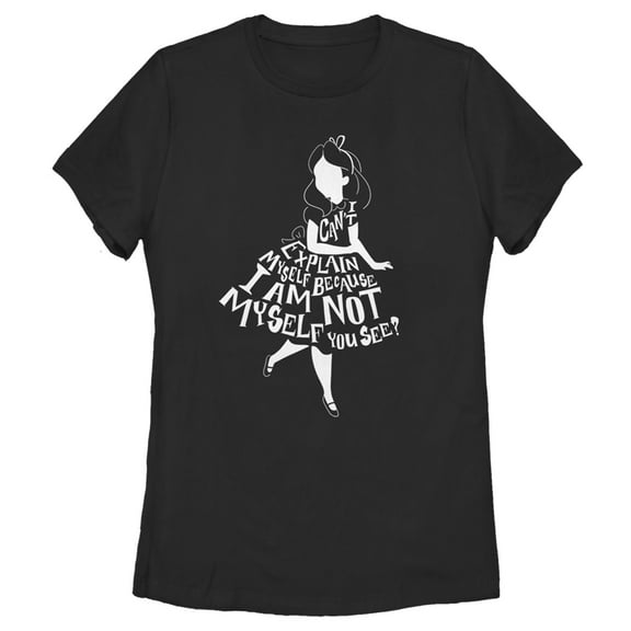 Women's Alice in Wonderland I Am Not Myself Silhouette Graphic Tee Black Large