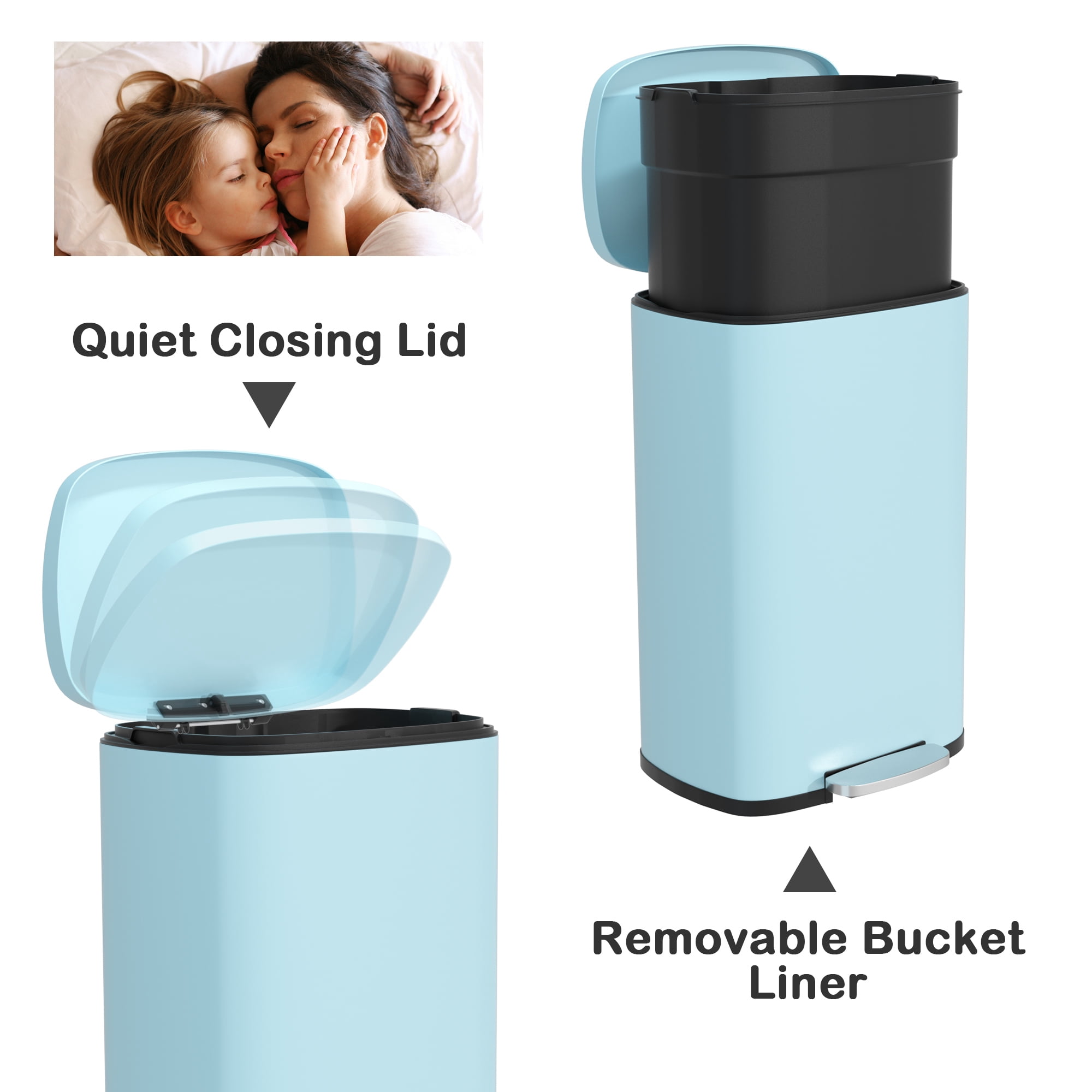 CL.HPAHKL 13 Gallon (50L)Trash Can ,Kitchen Trash Can, Stainless Steel with Lid, Foot Pedal and Inner Bucket, Fingerprint-Resistant Soft Close Lid Garbage Can, Pedal Rubbish Bin for Home Office