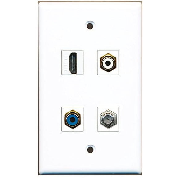 RiteAV - 1 Port HDMI 1 Port RCA White 1 Port RCA Blue 1 Port Coax Cable TV- F-Type Wall Plate