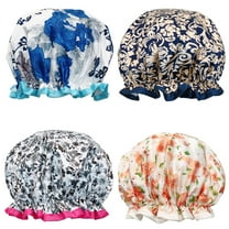 Wrapables® Stylish Double Layer Waterproof Shower Caps (Set of 4), Majestic Floral