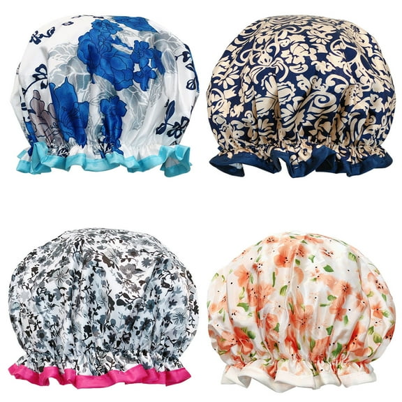 Wrapables® Stylish Double Layer Waterproof Shower Caps (Set of 4), Majestic Floral