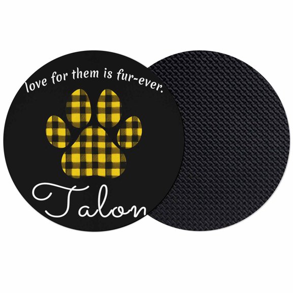 Cats Pawprints Coasters Set of 2, Absorbent Coasters for Drinks, Yellow Black Buffalo Plaid Pets Paw Coaster for Desk Coffee Table Protection, Home Decor House Warming Gifts 4"