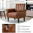 thumbnail image 4 of PU Leather Accent Chair with Arms for Living Room, Modern Upholstered Armchair with Solid Wood Legs for Single Sofa Reading Club Chair Living Room, Bedroom, Office(Brown), 4 of 9