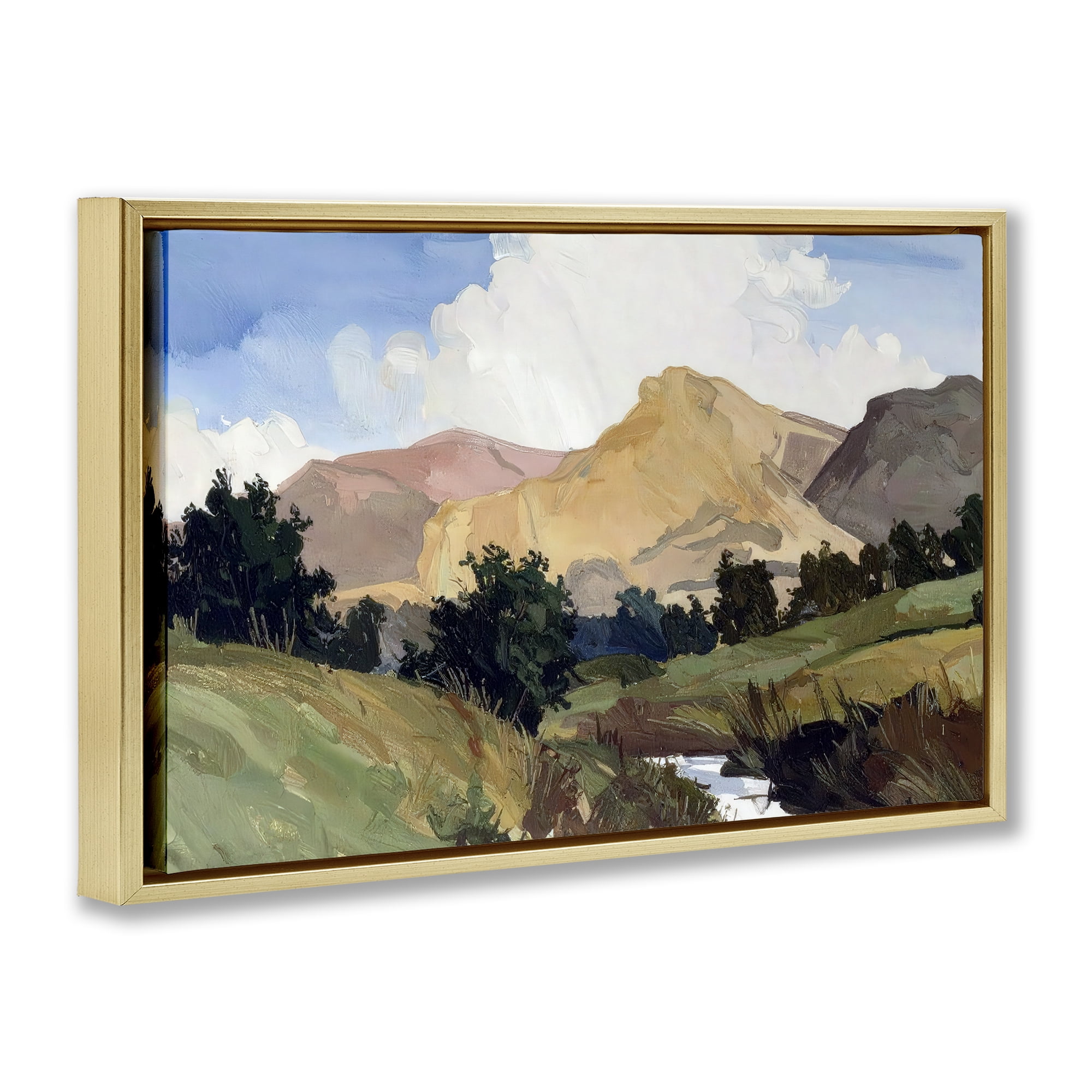 Stupell Industries River Mountain Divide Gold Framed Floater Canvas Wall Art, design by Alonza Saunders
