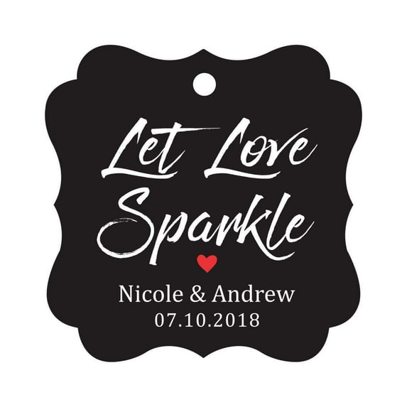 Darling Souvenir Let Love Sparkle Customized Wedding Paper Tags Personalized Name Hang Tags-Black-100 Tags