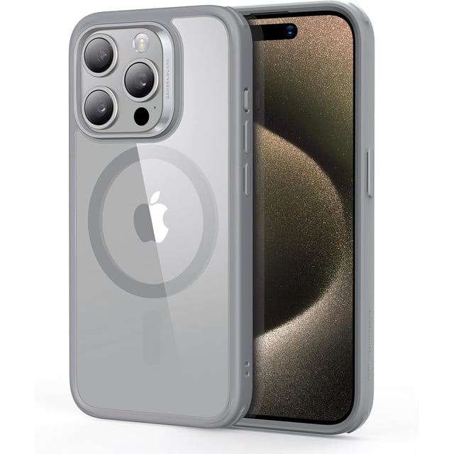 iPhone 16 Pro Max Étui, Bouton de Capture de Contrôle de Caméra, Compatible avec MagSafe, Protection Antichoc de Qualité Militaire, Étui de Téléphone iPhone 16 Pro Max, Étui Hybride Classique (HaloLock), Transparent, Gris Clair