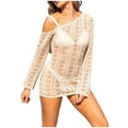 thumbnail image 2 of Cavosen Womens Swimwear Cover up Long Sleeve Knitted Crochet Hollow Out Dress Bikinis Swimwear Kimono One Shoulder Neck Sheer Pool Bathing Suit Cover Ups Solid Swimsuit Kaftan, 2 of 8