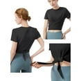thumbnail image 4 of SAYFUT Women's Summer Crop Top Basic Short Sleeve Twist Front Tee T-Shirt Round Neck Ladies Casual T-Shirt Blouse Solid Color Tie Knot Tops,up to Size -XL Black/White, 4 of 8