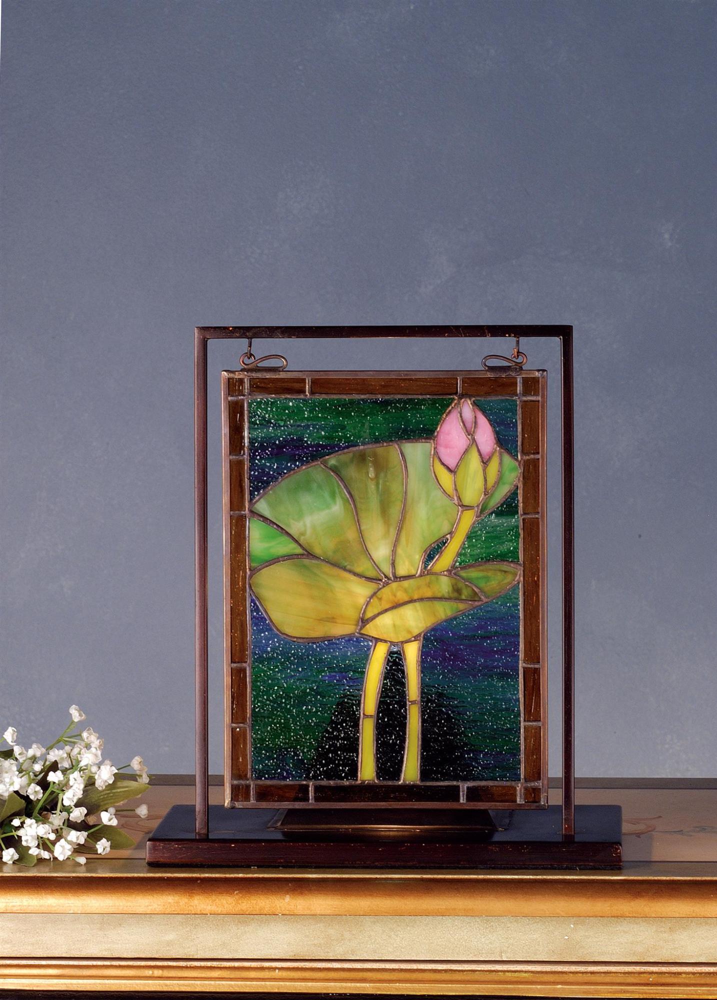 9.5"W X 10.5"H Tiffany Pond Lily Lighted Mini Tabletop Window