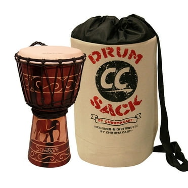 Sawtooth Harmony Series 8" Hand Carved Elephant Design Rope Djembe with Drum Sack Carry Bag