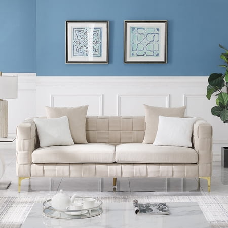 Holaki 3 Seat Handcrafted Weave Sofa, Snowflake Velvet Fabric Weave Sofa