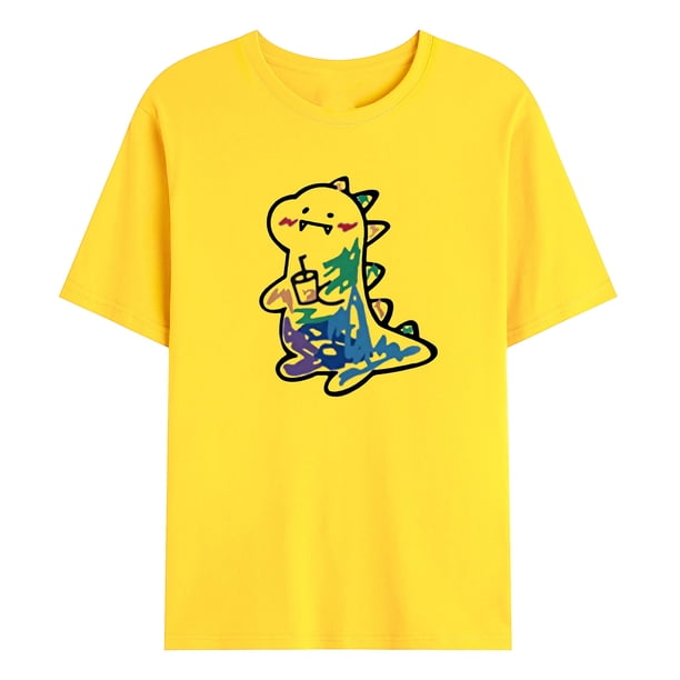 Camiseta de manga corta con estampado de dinosaurio y cuello redondo para hombre Pompotops oipoqjl33595