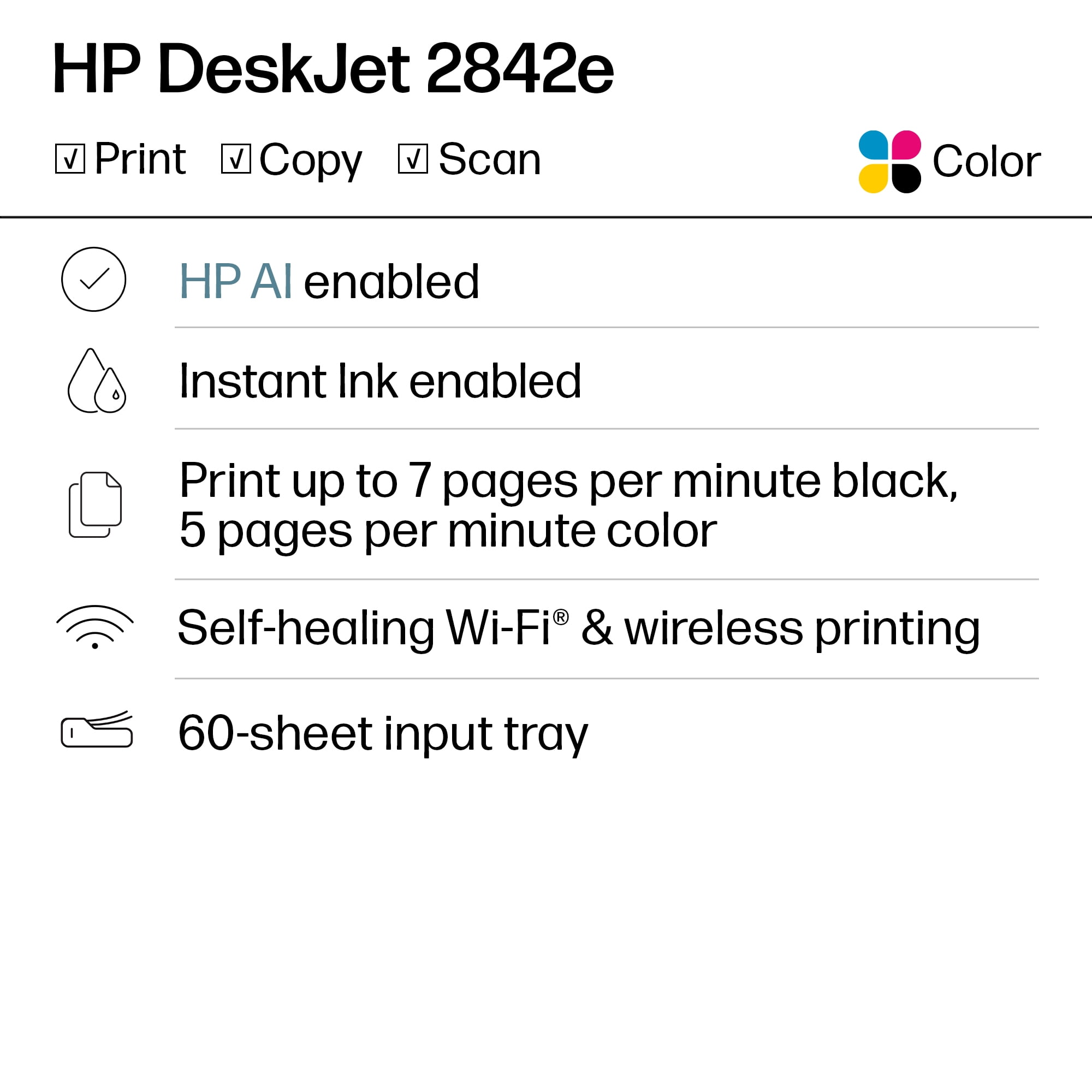 HP DeskJet 2842e Wireless All-in-One Color Inkjet Printer (Blue), Scanner, Copier, 6 months Free Instant Ink