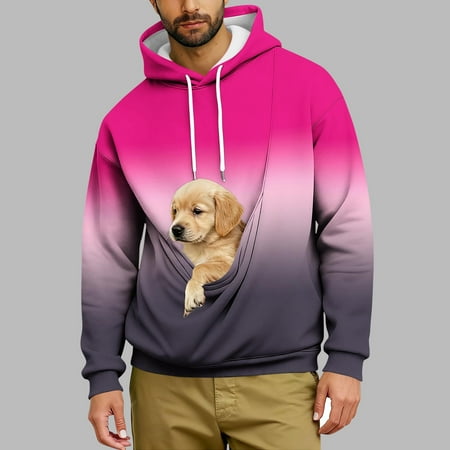 Dolkfu Men s Hoodie Pullover Pet Carrier Fleece Sweatshirts Gradient Hooded Kanga Pocket Mens Shirt XL