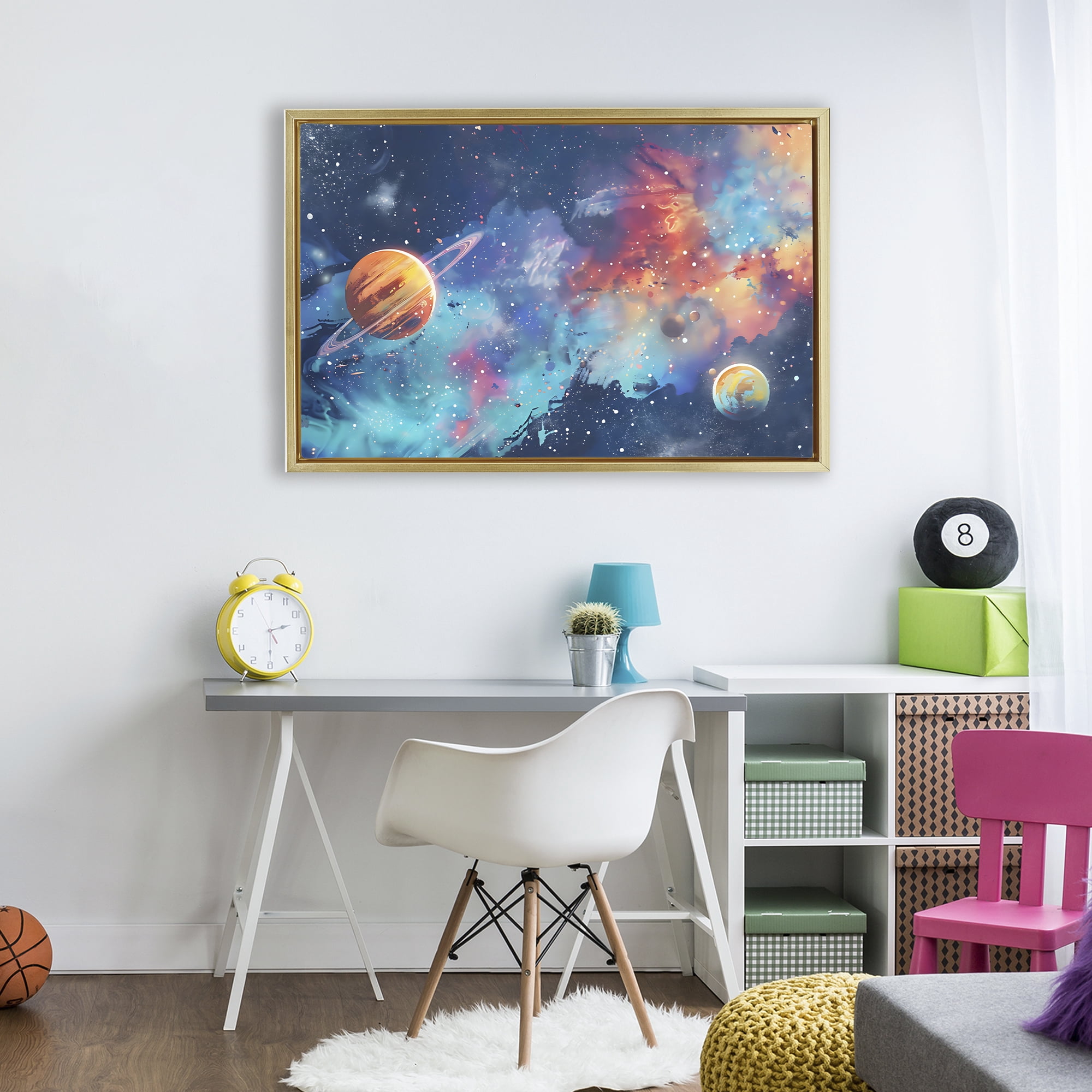 Stupell Industries Nebula Dreams Scattered Planets Gold Framed Floater Canvas Wall Art, design by Creative Studio