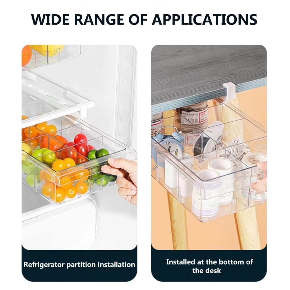 Fridge Drawer Organizer, Refrigerator Organizer Bins, Pull Out with Handle, Shelf Holder Storage Box, Clear Container for Food, Drinks, Fit for Fridge Shelf Under 0.6" (1 Pack Medium)