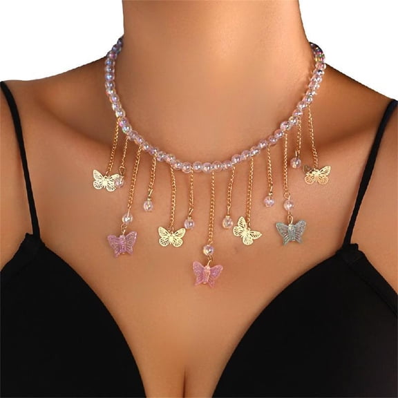 Sparkling Butterfly Pendant Necklace Delicate Tassels Necklace Charming Necklace Perfect for Daily Wear Parties and Gift