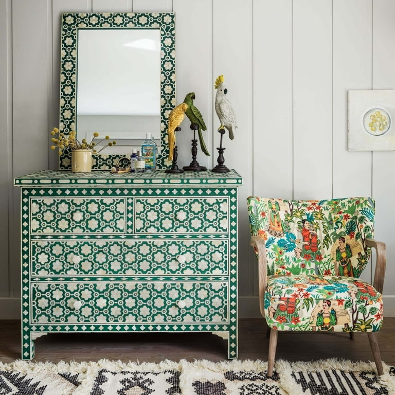 Jade Green Bone Inlay Chest of Drawers with FREE MIRROR Walmart