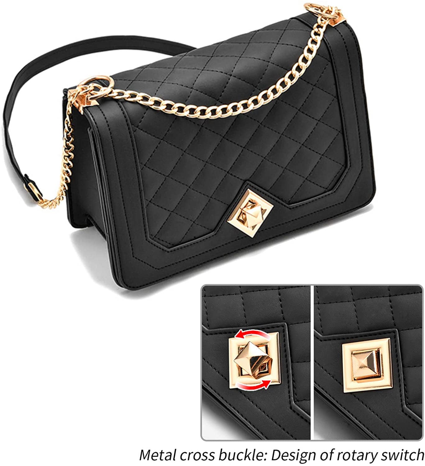 Crossbody Bags for Women Small Handbags PU Leather Shoulder Bag Ladies  Purse Evening Bag Quilted Satchels with Chain Strap,black，G168333