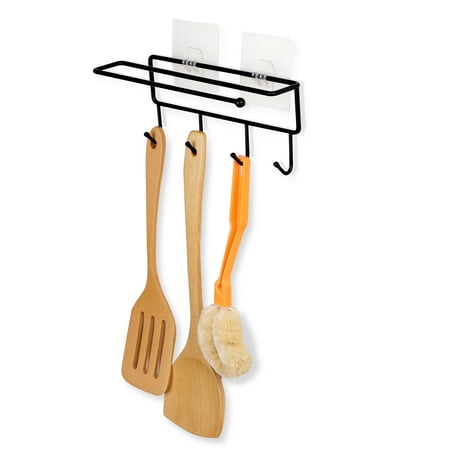 - Wall Mounted Paper Towel Holder with Hooks for Kitchen/Bathroom to Organize - Metal Wall Kitchen Roll Holder - Black