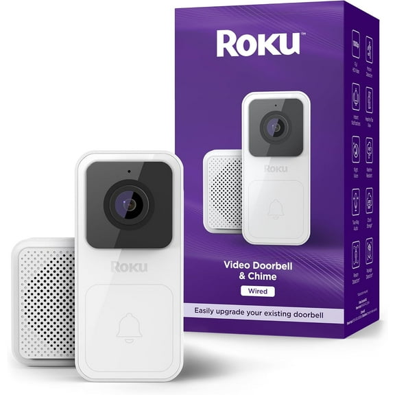 Roku Smart Home Wired Video Doorbell & Chime - 1080p HD Night Vision Ultrawide View Doorbell Camera with Motion & Sound Detection, 2-Way Audio & Compatible with Alexa & Google (Renewed)