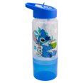 thumbnail image 1 of Botella Plástico Infantil con Popote Plegable, Agarradera y Contenedor, Diseño Stitch Disney, Personajes Animados, Capacidad 550 ml, Azul, 1 of 4