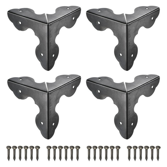 Unique Bargains 33x33x33mm Metal Box Corner Protectors Iron Black 12 Pack
