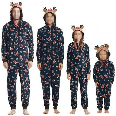 

Licupiee Family Matching Christmas Pajamas Set Xmas Reindeer Onesies Jumpsuit Hoodie Sleepwear for Family Adults Kids
