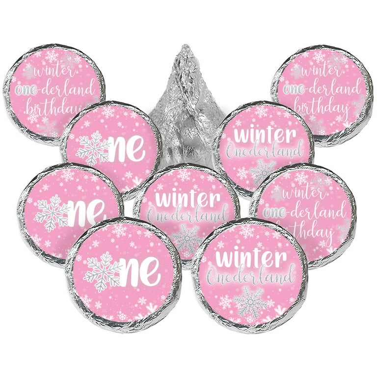 Onederland Winter 1st Birthday for Girl Party Favor Stickers 180 Labels Distinctivs