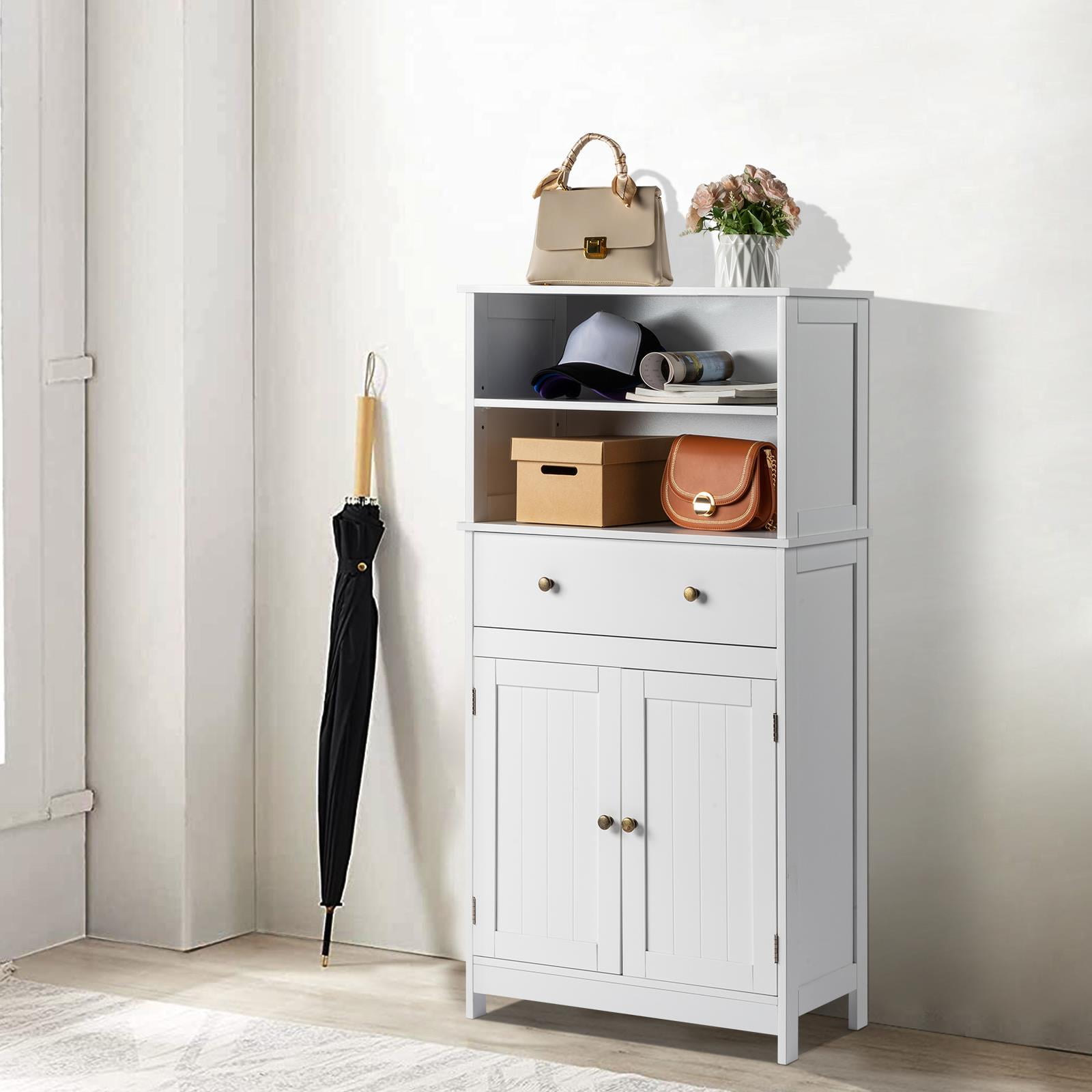 Ktaxon Freestanding Bathroom Floor Cabinet with Large Drawer, 2 Doors & Adjustable Shelves for Kitchen Living Room, White