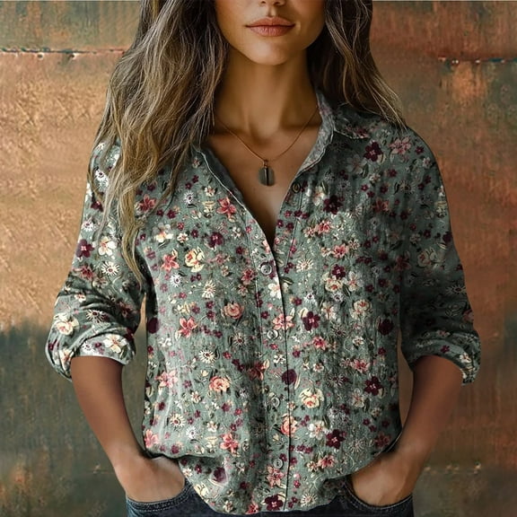 Cotton Shirt, Printed Fashionable Button Up, 7/4 Sleeves Casual Top, Gray 4XL, Size S-XXXXXL