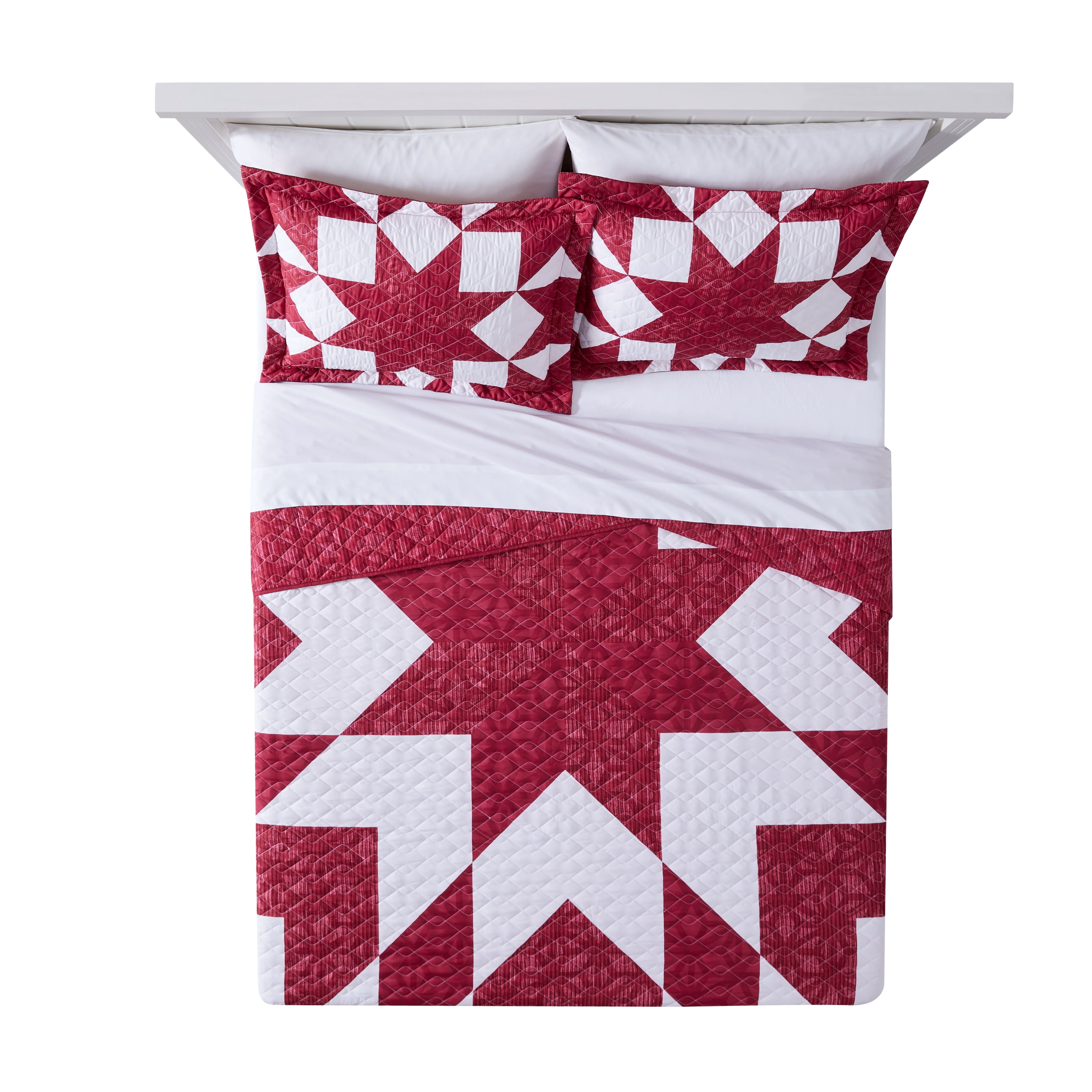 Mainstays Red Brick Star Microfiber Reversible Full/Queen Quilt Lightweight