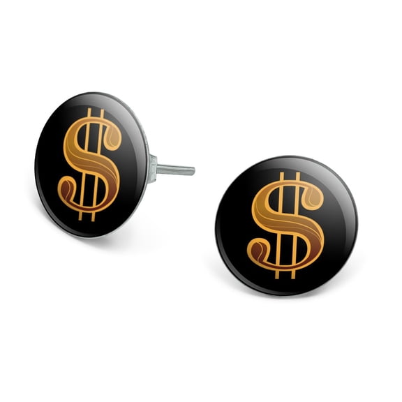 Dollar Sign Symbol Novelty Silver Plated Stud Earrings