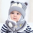 thumbnail image 5 of Yesbay Unisex Winter Baby Bear Stripe Knit Hat Cap Scarf Earmuff Warm Set-Grey, 5 of 8