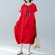 thumbnail image 5 of Vestido suelto vintage para mujer, vestido de lino de algodón holgado de manga corta Eccomum Rojo/XL, 5 of 7