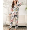 thumbnail image 4 of SWSMCLT Women's Long Sleeve Pajamas Set Silky Comfy Spring Fall Thin V Neck 2 Piece Lounge Set Soft Pjs Satin Holiday Butterfly 10-12, 4 of 5