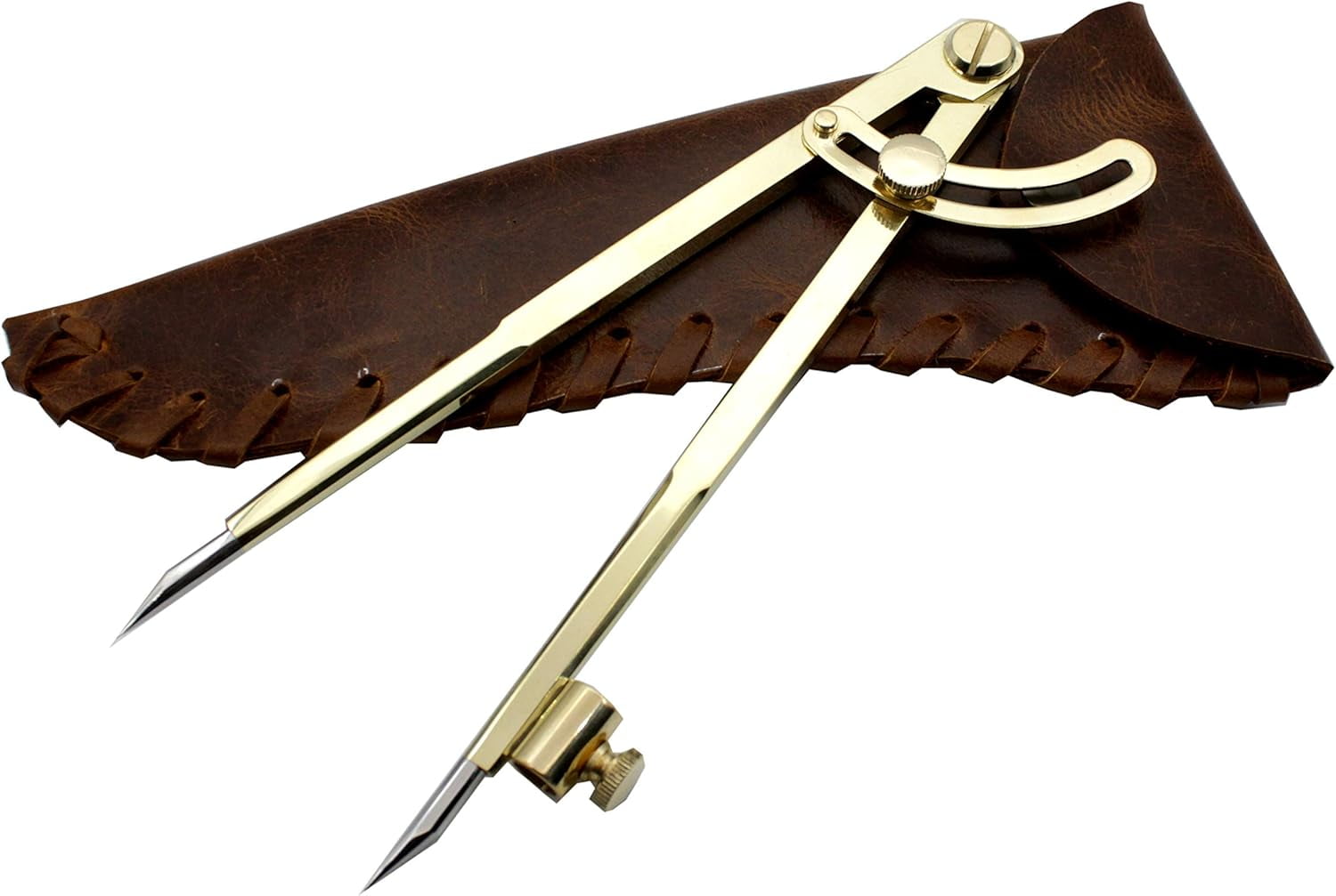 8'' Large Pencil Marking Compass Circle Leather Scratch Compass Maker Scriber Marking Wing Divider, Ideal for Drawing Circles, Scribing Wood Metal, Drafting, Map Plotting with leather cover