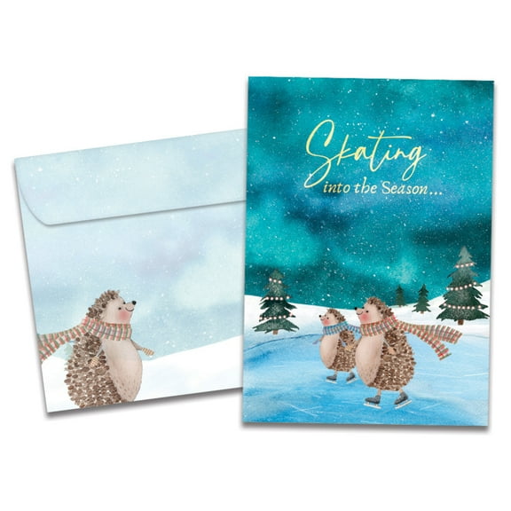 Tree-Free Greetings Christmas Greeting Card, 5 x 7, Happy Hedgehogs (GO68821)