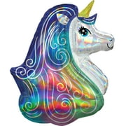 Mayflower 307166 30 in. Iridescent Rainbow Unicorn Shaped Foil Balloon